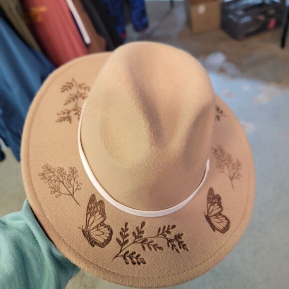 Custon Made Chic Tan Hat with Nature Motifs - Picture 2 of 2